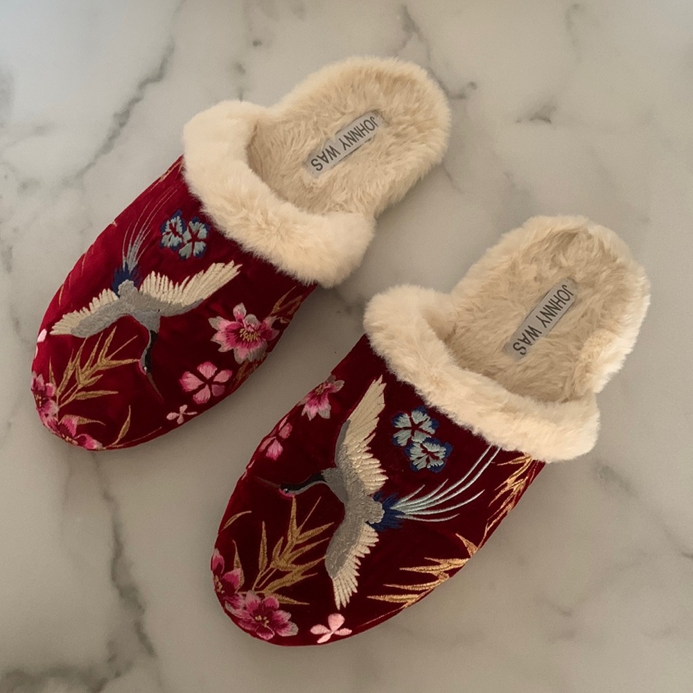 Johnny Was Emiko Mule Slipper Red Velvet